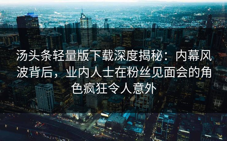 汤头条轻量版下载深度揭秘:内幕风波背后,业内人士在粉丝见面会的角色疯狂令人意外 汤头条轻量版下载深度揭秘:内幕风波背后,业内人士在粉丝见面会的角色疯狂令人意外