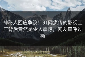 神秘人回应争议！91网疯传的影视工厂背后竟然是令人震惊，网友直呼过瘾