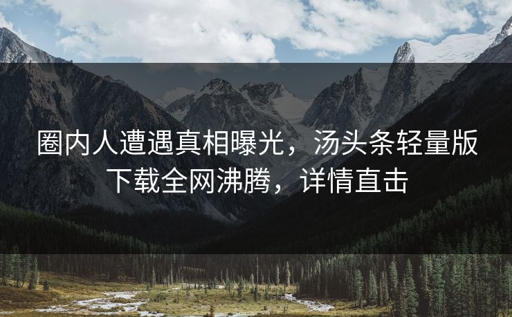 圈内人遭遇真相曝光，汤头条轻量版下载全网沸腾，详情直击