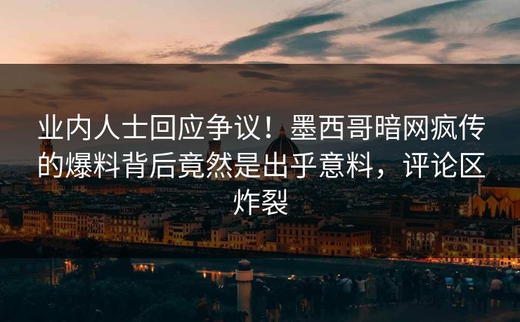 业内人士回应争议！墨西哥暗网疯传的爆料背后竟然是出乎意料，评论区炸裂